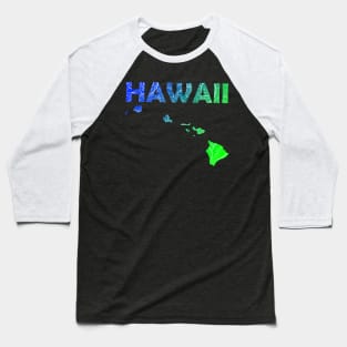 Colorful mandala art map of Hawaii with text in blue and green Baseball T-Shirt